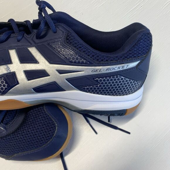 ASICS Mens Gel Rocket 9 shoes size 11.6 US Blue Silver White - Picture 8 of 10